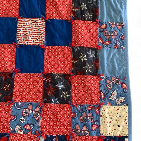 Handmade Patriotic Patchwork Quilt 4th of July Whales Stars Butterflies Lap SIze - Picture 5 of 10